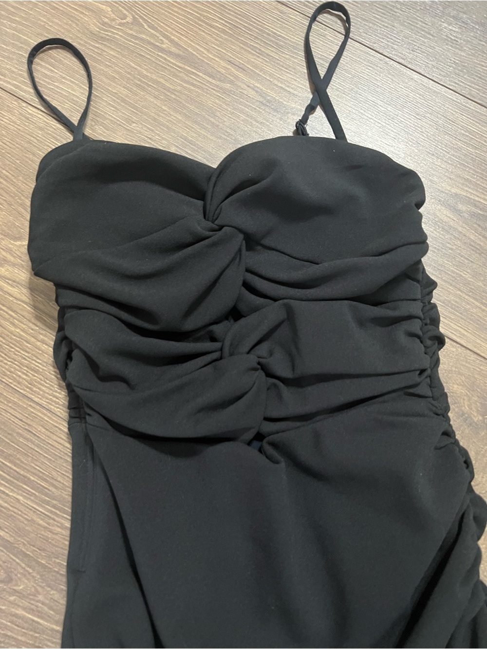 Abercrombie & Fitch Black Ruched Cutout Twist Front Midi Dress NWOT - Picture 4 of 12